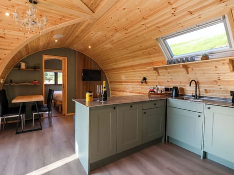 Fridge, electric kettle, cookware/dishes/utensils