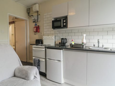 Fridge, electric kettle, toaster, cookware/dishes/utensils