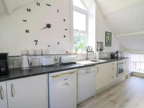 Fridge, dishwasher, electric kettle, toaster