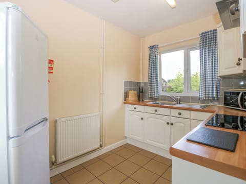 Fridge, electric kettle, toaster, cookware/dishes/utensils