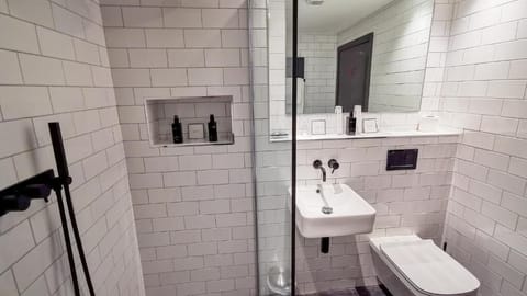 Shower, eco-friendly toiletries, hair dryer, bathrobes