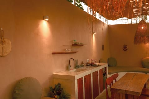 Mini-fridge, stovetop, electric kettle, toaster