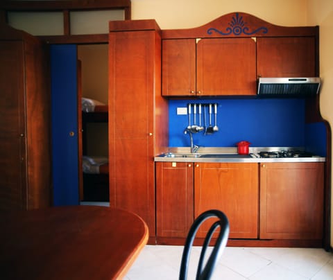 Fridge, stovetop, highchair, cookware/dishes/utensils