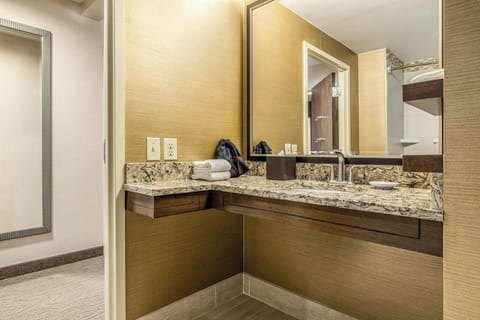 Combined shower/tub, free toiletries, hair dryer, towels