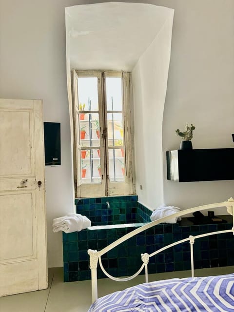 Desk, laptop workspace, blackout drapes, soundproofing