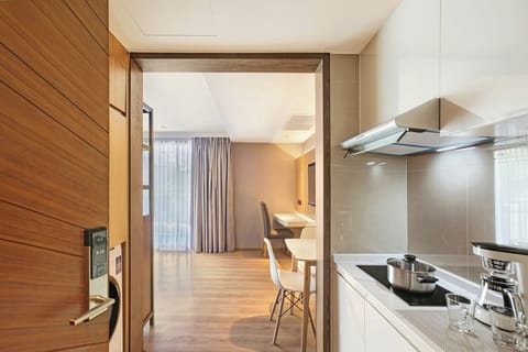 Fridge, dining tables