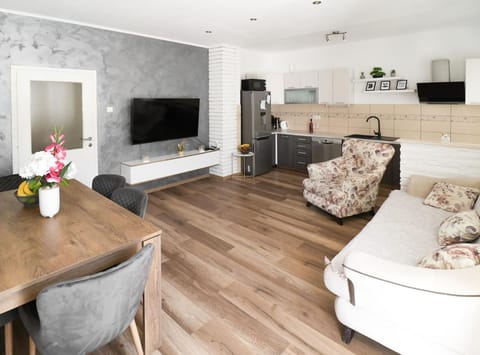 House (Holiday Home Krnić) | Living room | 32-inch flat-screen TV with satellite channels