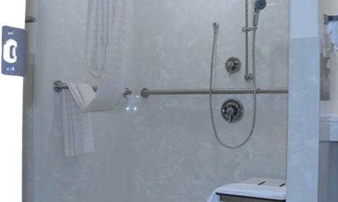 Standard Room, 1 Queen Bed, Accessible, Refrigerator & Microwave | Bathroom | Combined shower/tub, free toiletries, hair dryer, towels