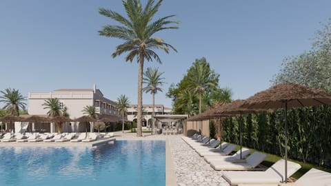 Seasonal outdoor pool, open 9:30 AM to 6:00 PM, pool umbrellas