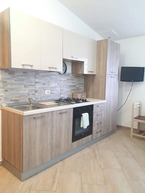 Standard Studio, Patio, Partial Sea View | Private kitchen | Cleaning supplies