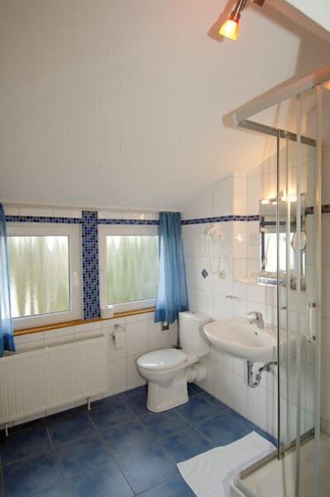 Shower, free toiletries, hair dryer