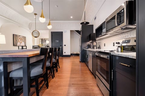 4BR 2-Story Historic Space Steps to French Quarter | The Mayfair | Private kitchen | Microwave, coffee/tea maker, highchair, eco-friendly cleaning products