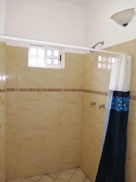 Shower, towels, soap, shampoo