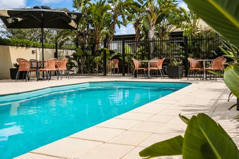 Outdoor pool, sun loungers
