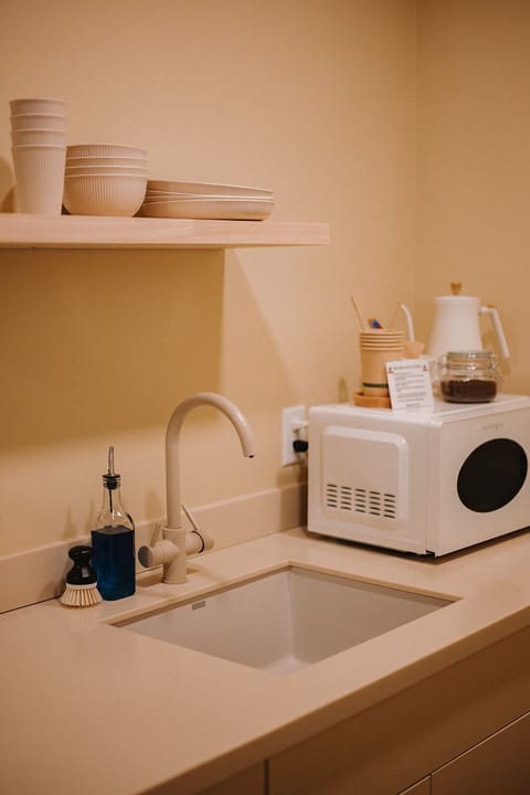 Mini-fridge, coffee/tea maker, electric kettle