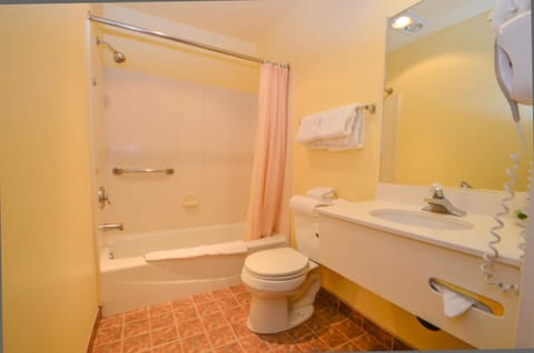 Combined shower/tub, free toiletries, hair dryer, towels