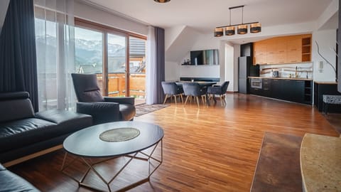Apartment (D) | Living area | Flat-screen TV, fireplace