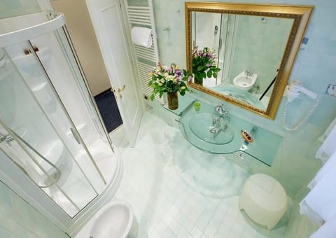 Hair dryer, slippers, bidet, towels