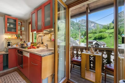 Family Apartment, Multiple Bedrooms, 2 Bathrooms, Mountainside (Casa Andy 1 Val Lavizzara) | Private kitchen | Fridge, microwave, oven, stovetop