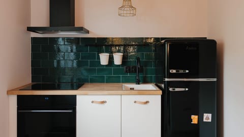 Apartment (10) | Private kitchen | Fridge, stovetop, electric kettle, cookware/dishes/utensils