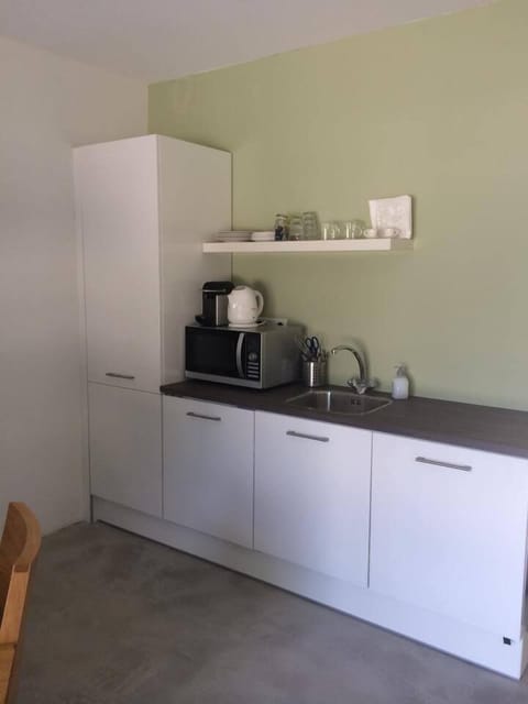 Apartment, Garden View | Private kitchen | Fridge, microwave, stovetop, espresso maker