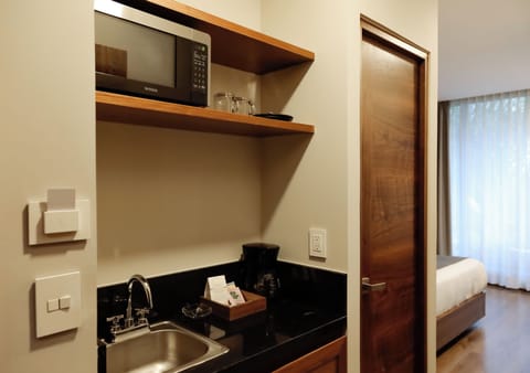 Deluxe Suite, City View | Private kitchen | Mini-fridge, microwave, cookware/dishes/utensils