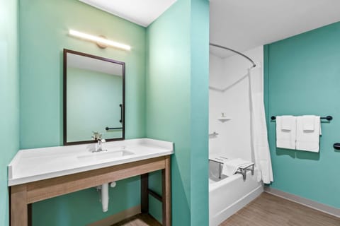 Room, 1 Queen Bed, Mobility Accessible, Non Smoking (Bathtub W/grab Bars) | Bathroom | Towels, toilet paper