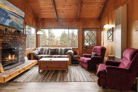 Flat-screen TV, fireplace
