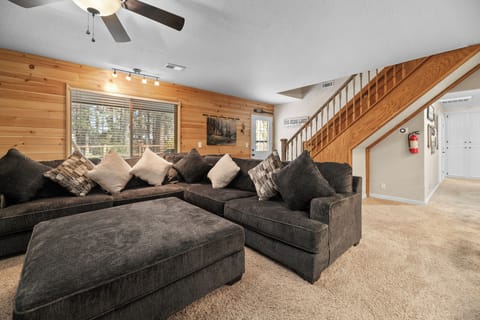 Flat-screen TV, fireplace