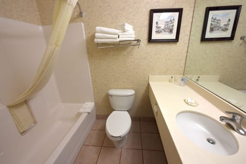 Combined shower/tub, hydromassage showerhead, designer toiletries