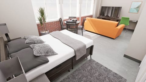 Laptop workspace, free WiFi, bed sheets