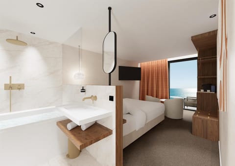 Premium Room, Terrace, Sea View | Frette Italian sheets, premium bedding, pillowtop beds, minibar