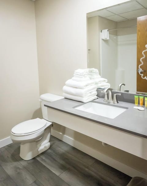 Shower, free toiletries, hair dryer, towels