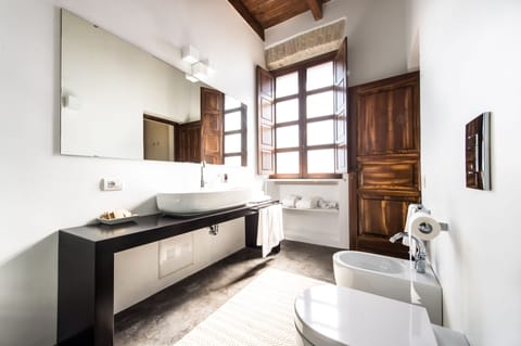 Shower, free toiletries, bidet, towels