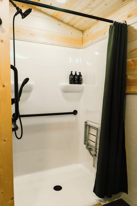 Shower, towels, soap, shampoo