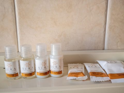 Shower, free toiletries, hair dryer, soap