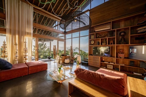 Luxury Villa, 2 Bedrooms, Patio, Ocean View | Living room | 80-inch TV with cable channels