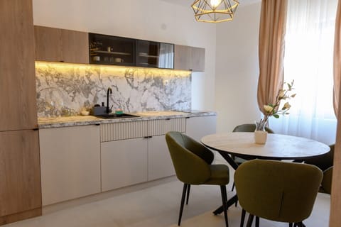 Luxury Apartment, Balcony | Private kitchen | Oven, stovetop, cookware/dishes/utensils