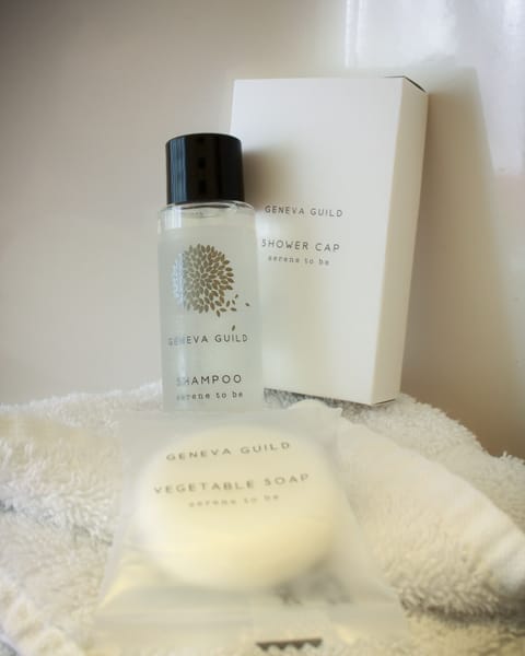 Shower, eco-friendly toiletries, hair dryer, towels