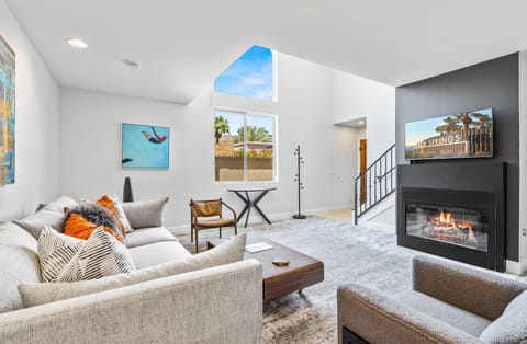 Villa, Multiple Beds, Hot Tub, Garden View (Caballeros 12) | Living area | Fireplace