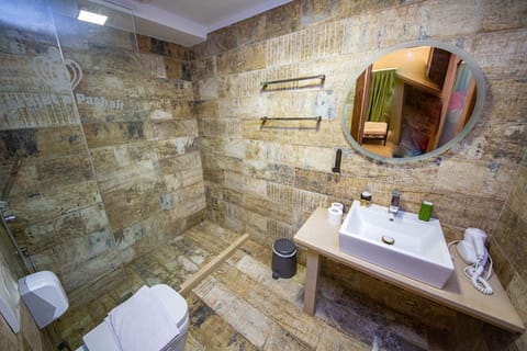 Shower, free toiletries, hair dryer, slippers