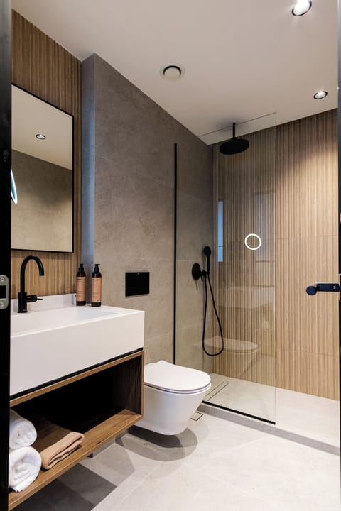 Shower, eco-friendly toiletries, hair dryer, slippers