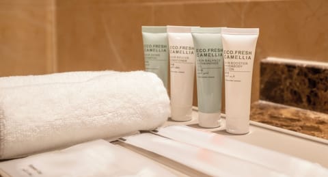 Free toiletries, bathrobes, slippers, soap