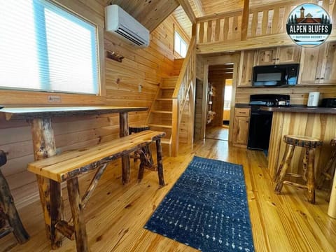 Log Cabin Tiny Home | Private kitchen | Coffee/tea maker, highchair