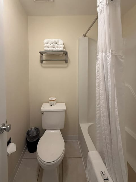 Combined shower/tub, free toiletries, hair dryer, towels