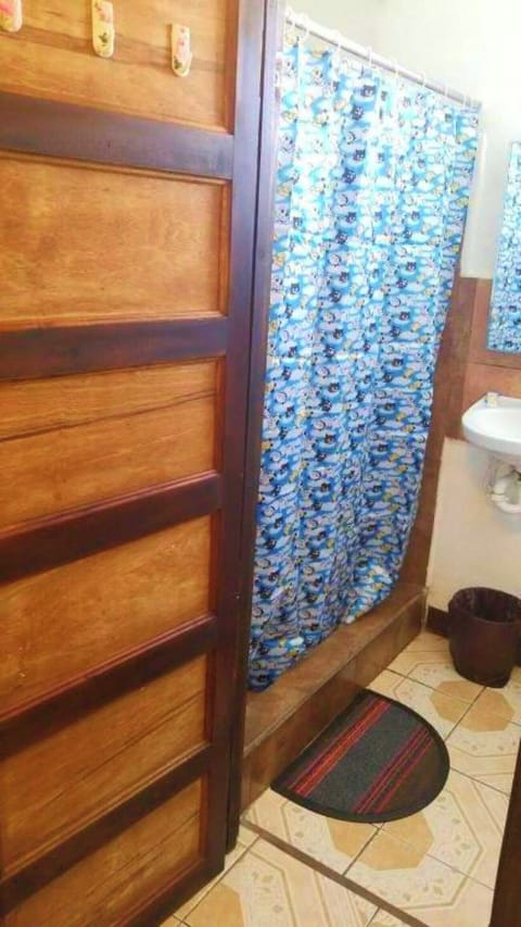 Shower, free toiletries, towels, soap