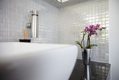 Shower, free toiletries, slippers, towels