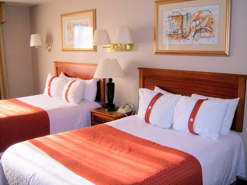 Desk, laptop workspace, blackout drapes, iron/ironing board