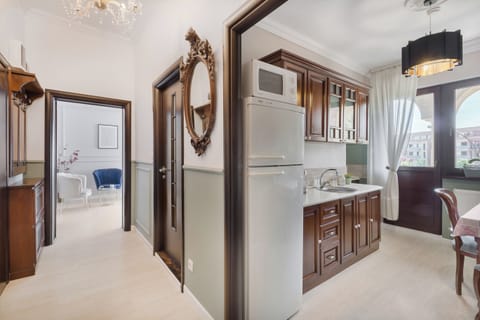 Deluxe Apartment, Balcony, City View | Private kitchen | Espresso maker, spices, cleaning supplies, freezer