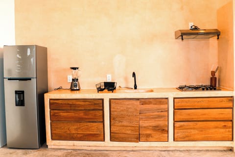 Coffee/tea maker, blender, cleaning supplies